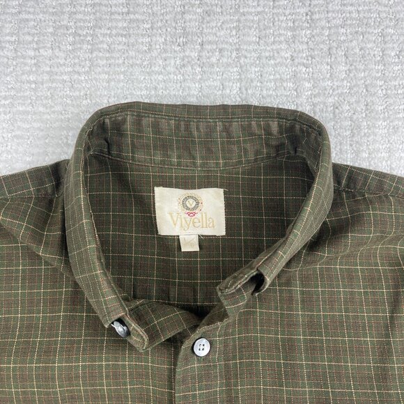 Viyella Long Sleeve Shirt Green / Red Plaid Wool Blend Button Down Men's Size L - Picture 7 of 16